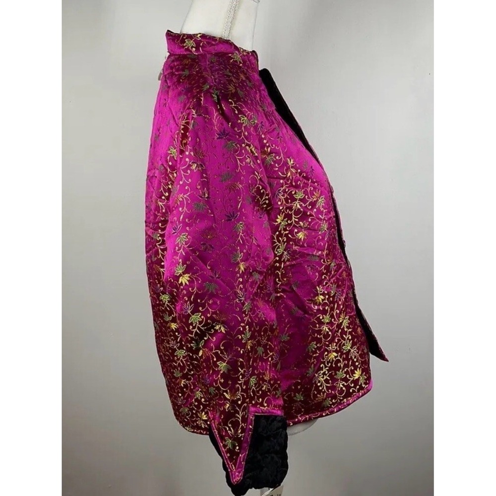 David Brooks Reversible Quilted Jacket Pink Floral Brocade Black Velvet Medium - Picture 7 of 9